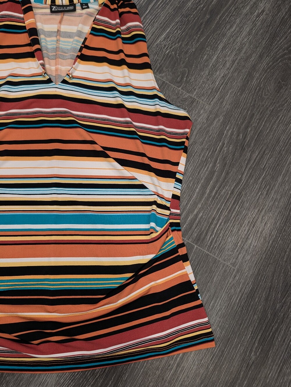 Sleeveless Multi-Stripe V-Neck Women’s Top - Orange/Turquoise - Picture 5 of 6